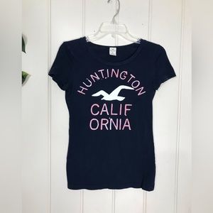 Hollister Navy Blue Round Neck Blouse Huntington California Medium 8- 10 Girls